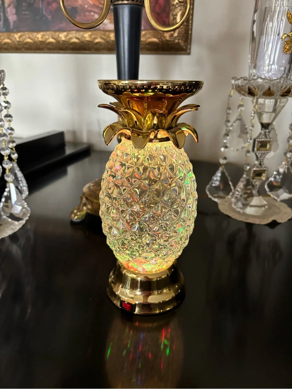 Clear Pineapple Glitter Pedestal Candle Holder Gold Battery Operated 9 Colors